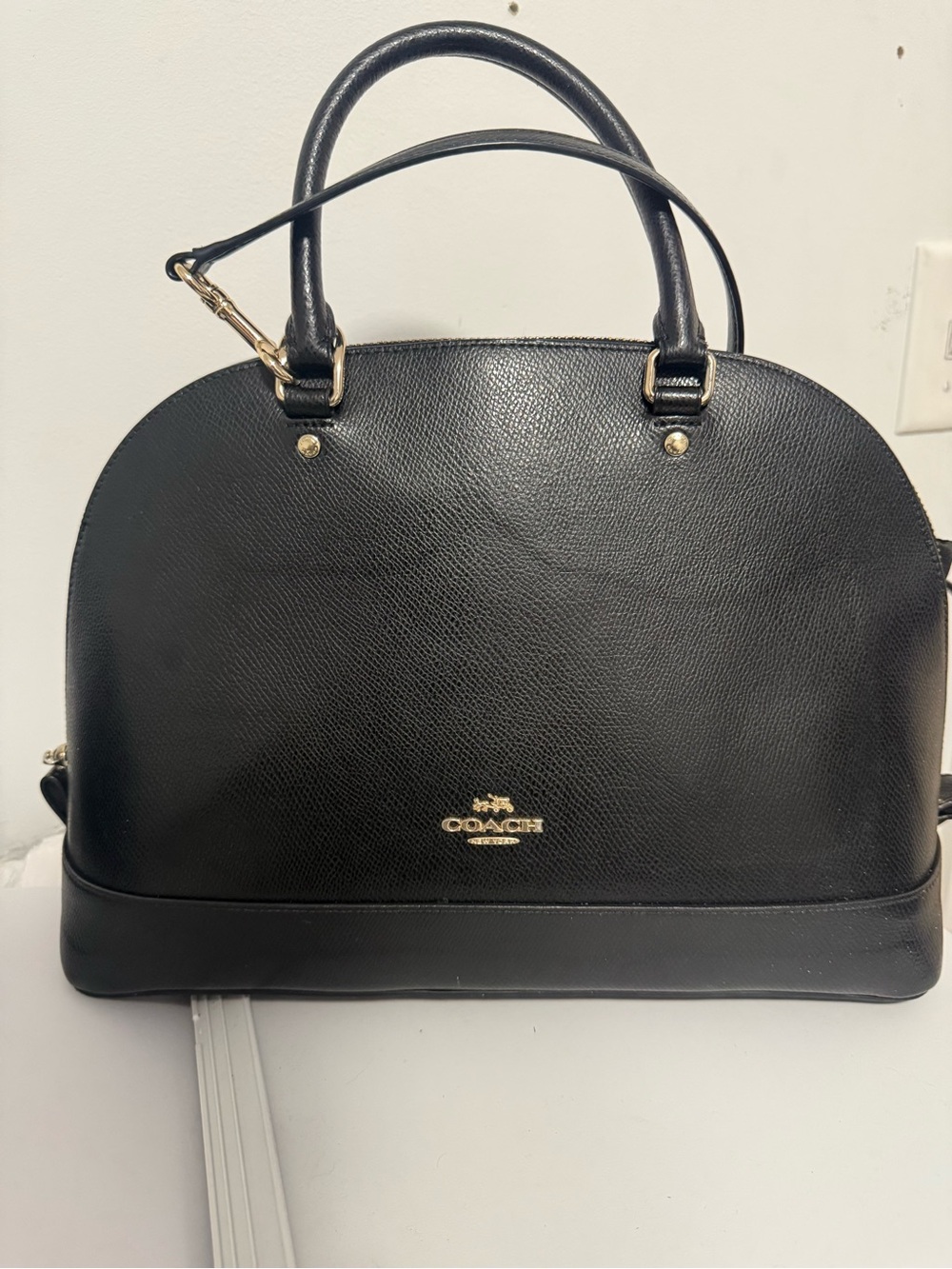 Coach Black Leather Dome Satchel with Gold Hardware